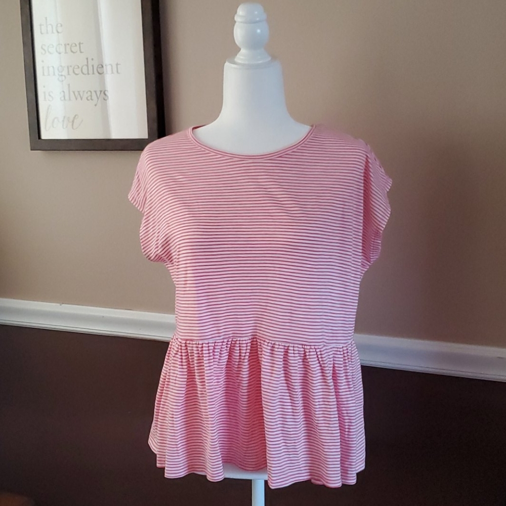 LOFT Lotus Striped Peplum Tee